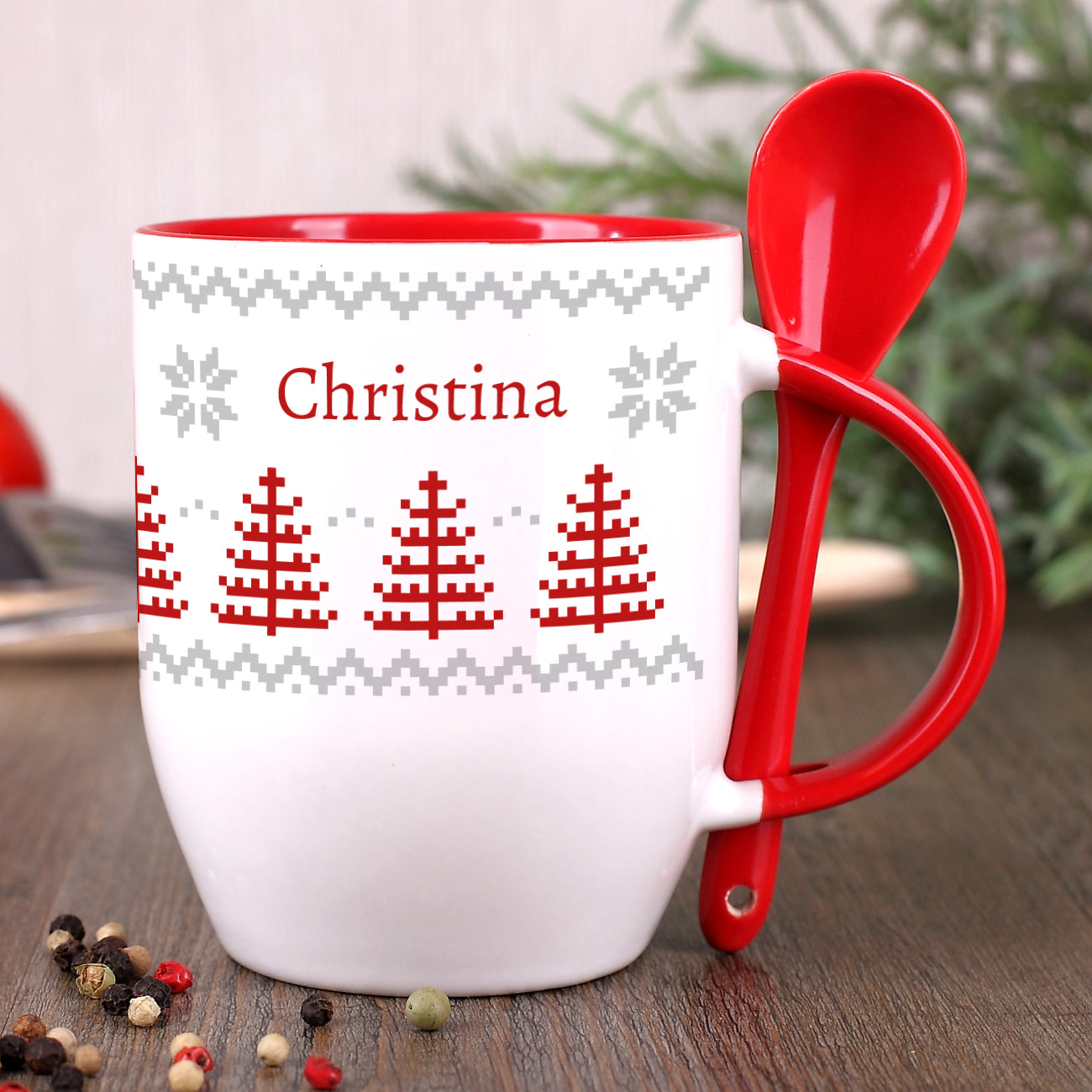 Löffeltasse mit norwegischem Muster und Ihrem Wunschnamen