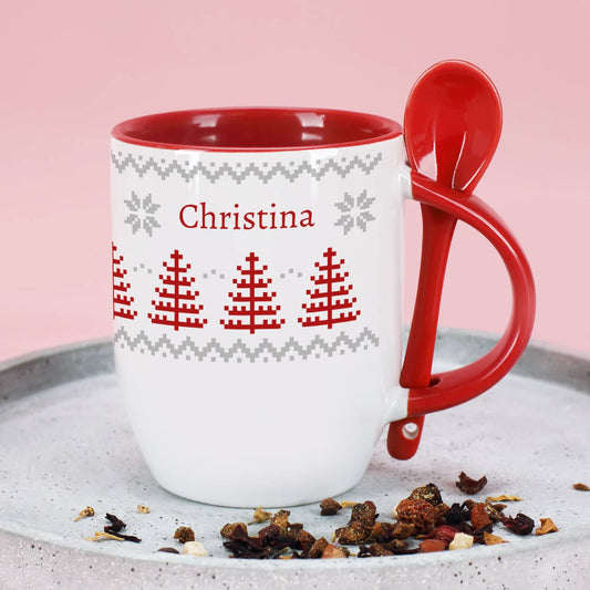 Löffeltasse mit norwegischem Muster und Ihrem Wunschnamen