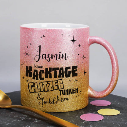 Glitzertasse Pink-Gold - Kacktage funkeln lassen - mit Name persönlich bedruckt
