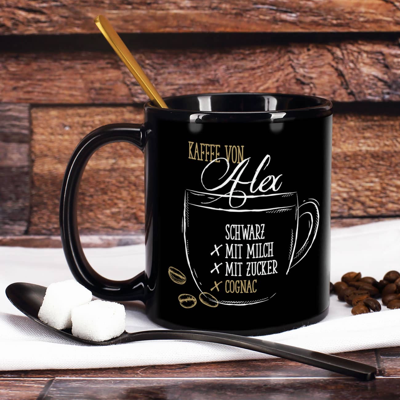 Schwarze Tasse für Ihren persönlichen Wunschkaffee