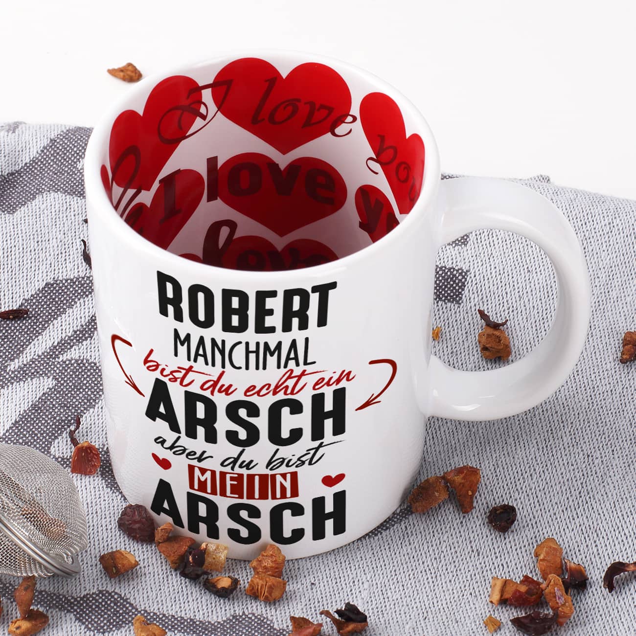 Innen mit Herzchen-Motiv bedruckt