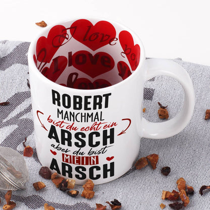 Innen mit Herzchen-Motiv bedruckt