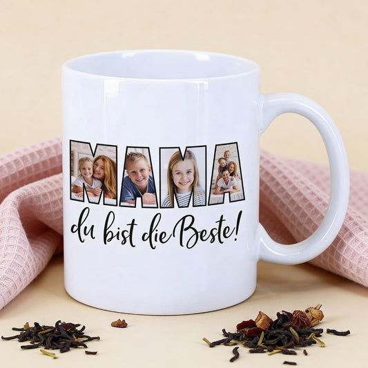 Fototasse mit 4 Bilder - Mama du bist die Beste