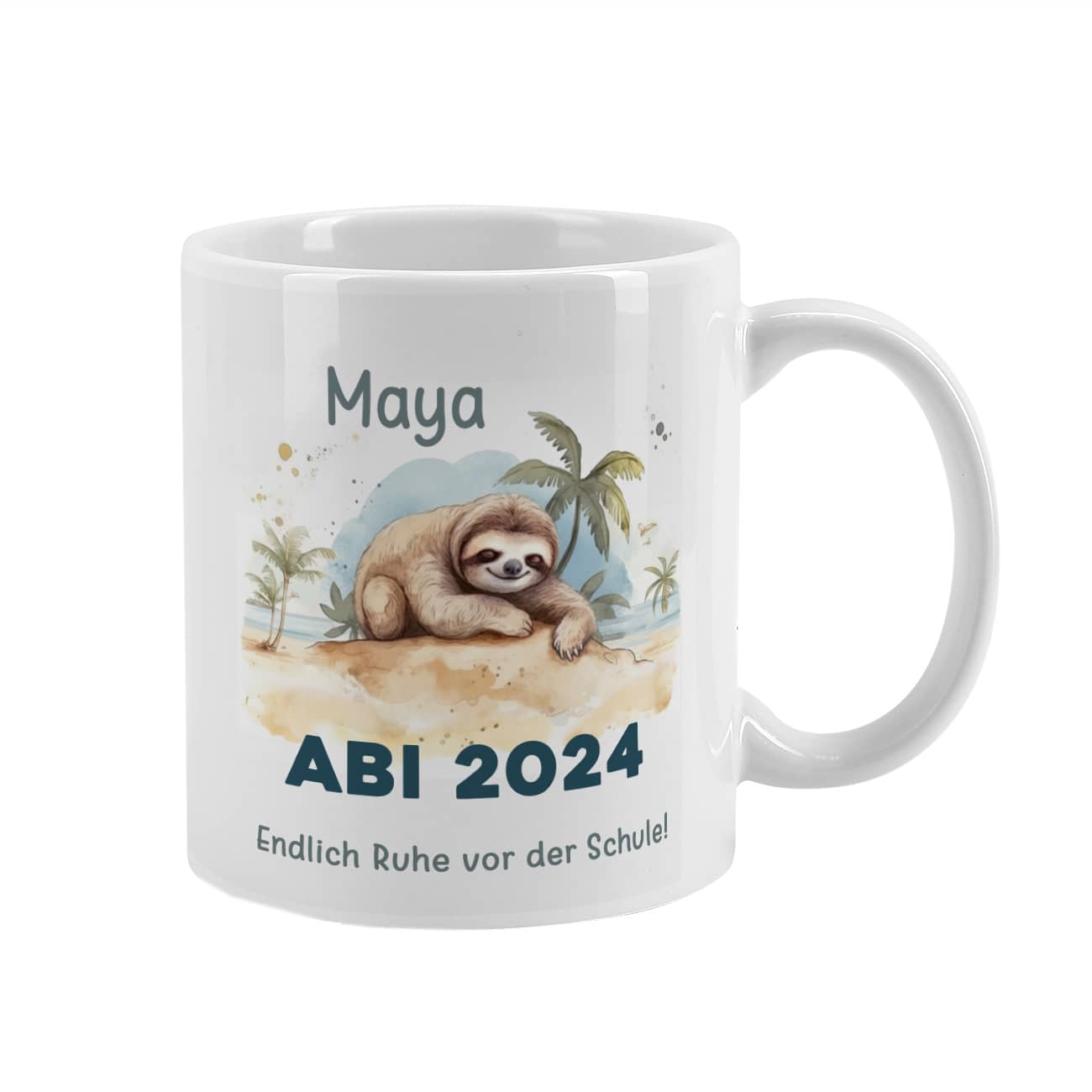 Coole ABI & Schulabschluss - Tasse mit Faultier, Name und Wunschtext