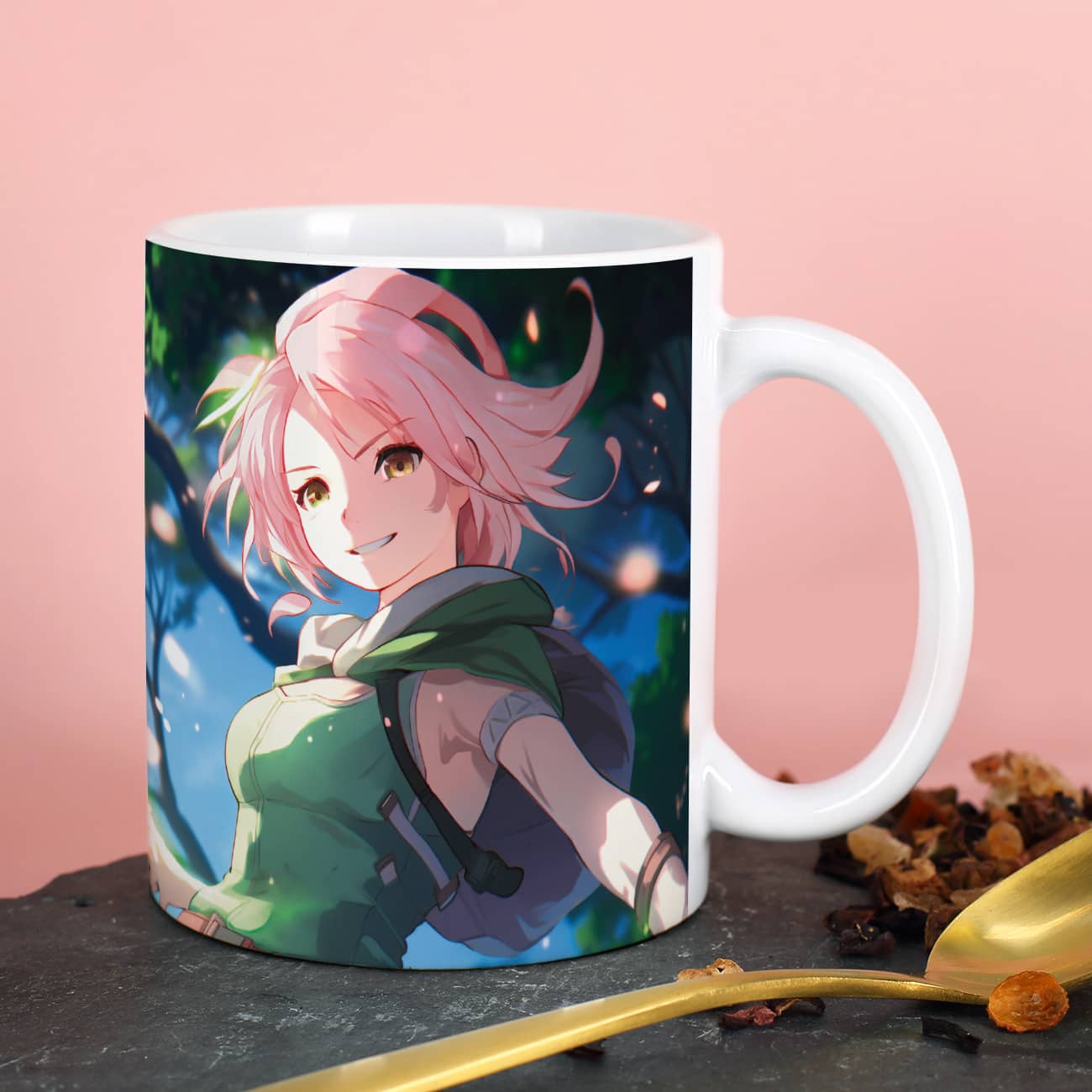 Individueller Keramikbecher mit Anime-Figur und Wunschname
