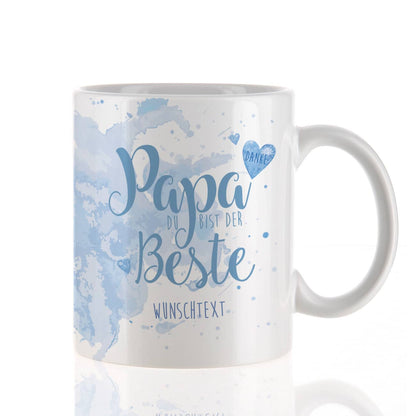 Blaue Tasse "Papa Du bist der Beste" mit Wunschtext