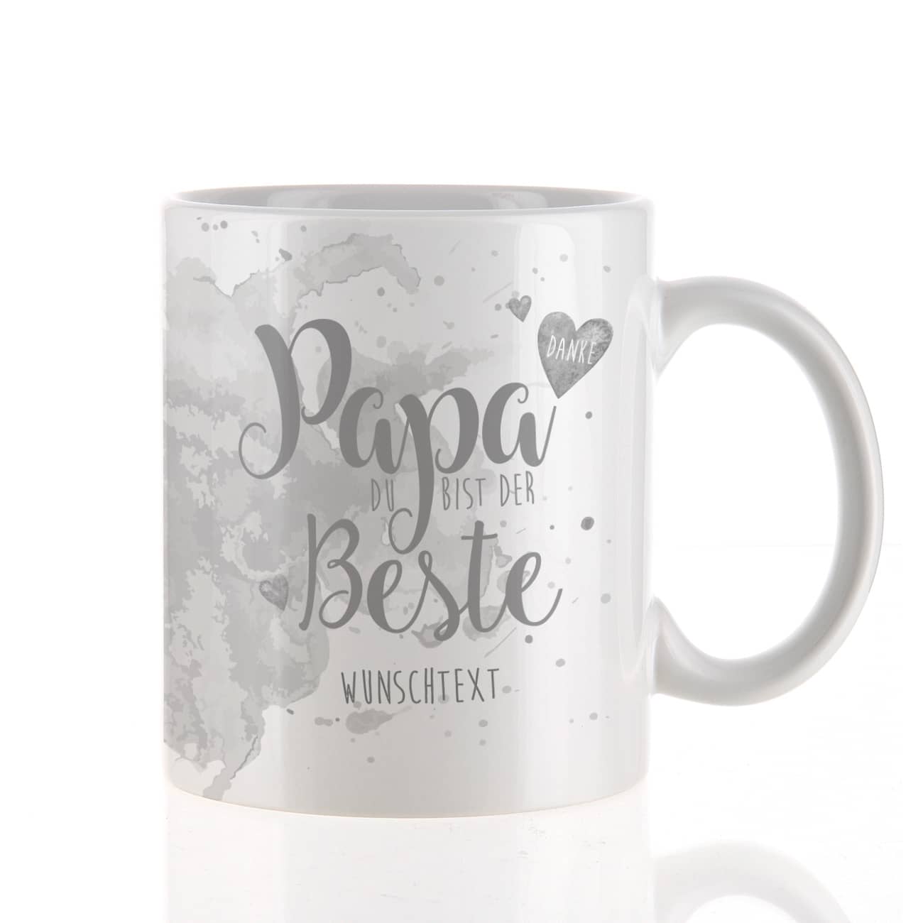 Tasse "Papa Du bist der Beste" mit Wunschtext in grau