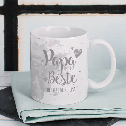 Graue Tasse "Papa Du bist der Beste" mit Wunschtext