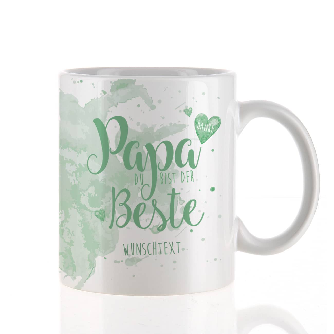 Grüne Tasse "Papa Du bist der Beste" mit Wunschtext
