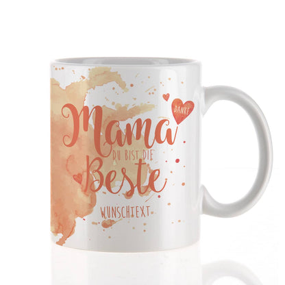 Tasse "Mama Du bist die Beste" in orange mit Wunschtext