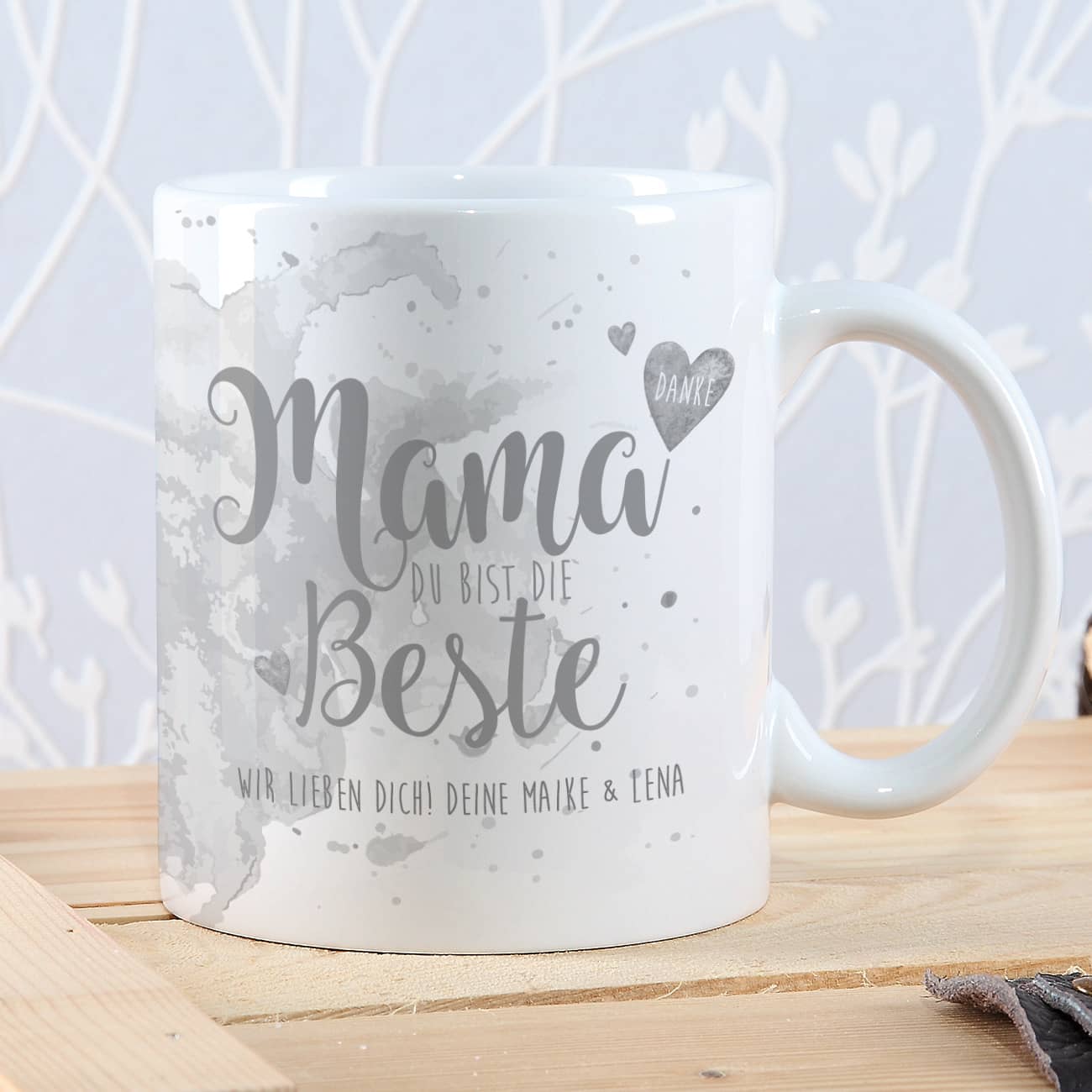 Tasse "Mama Du bist die Beste" mit Wunschtext in grau