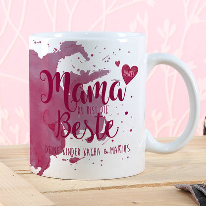Tasse "Mama Du bist die Beste" in weinrot mit Wunschtext