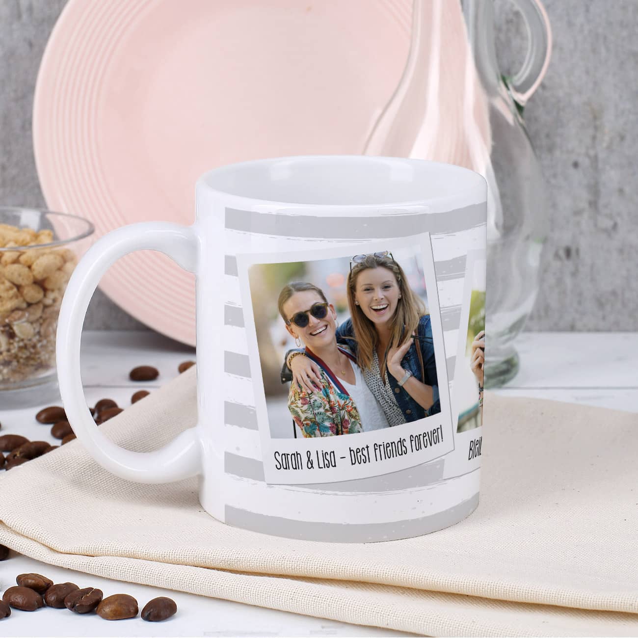 persönlich bedruckte Tasse mit Fotos und Text