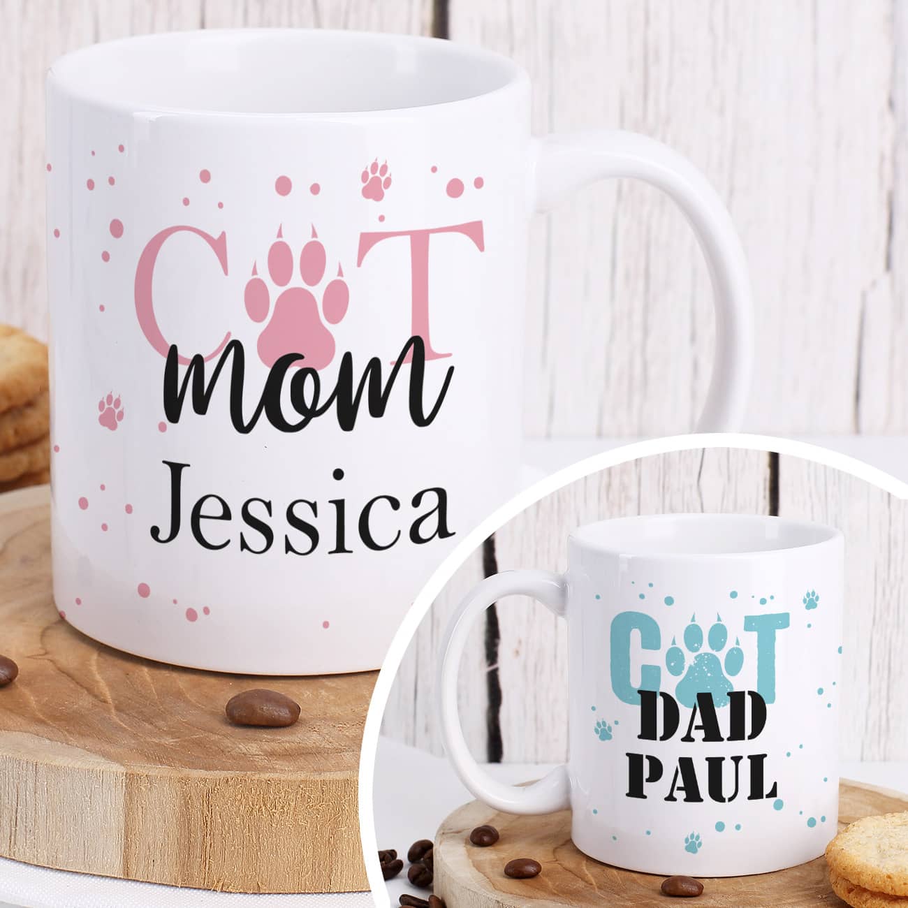 Keramiktasse Cat Mom | Cat Dad - mit Ihrem Wunschnamen bedruckt