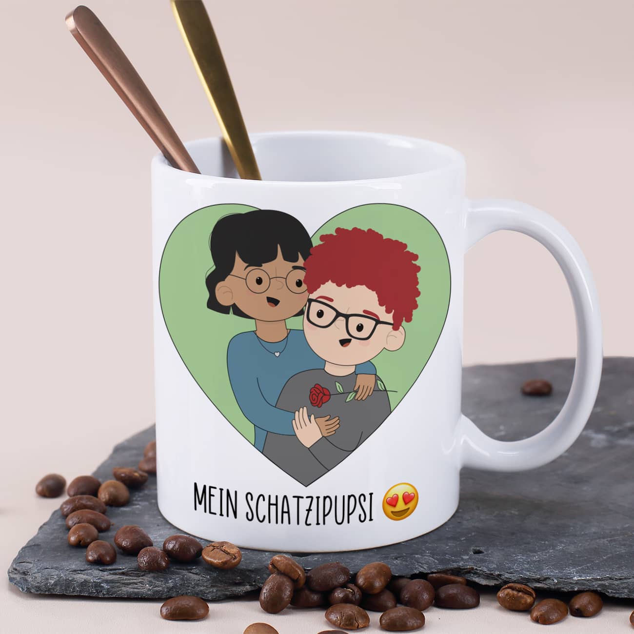 Tasse zum Valentinstag mit auswählbaren Figuren
