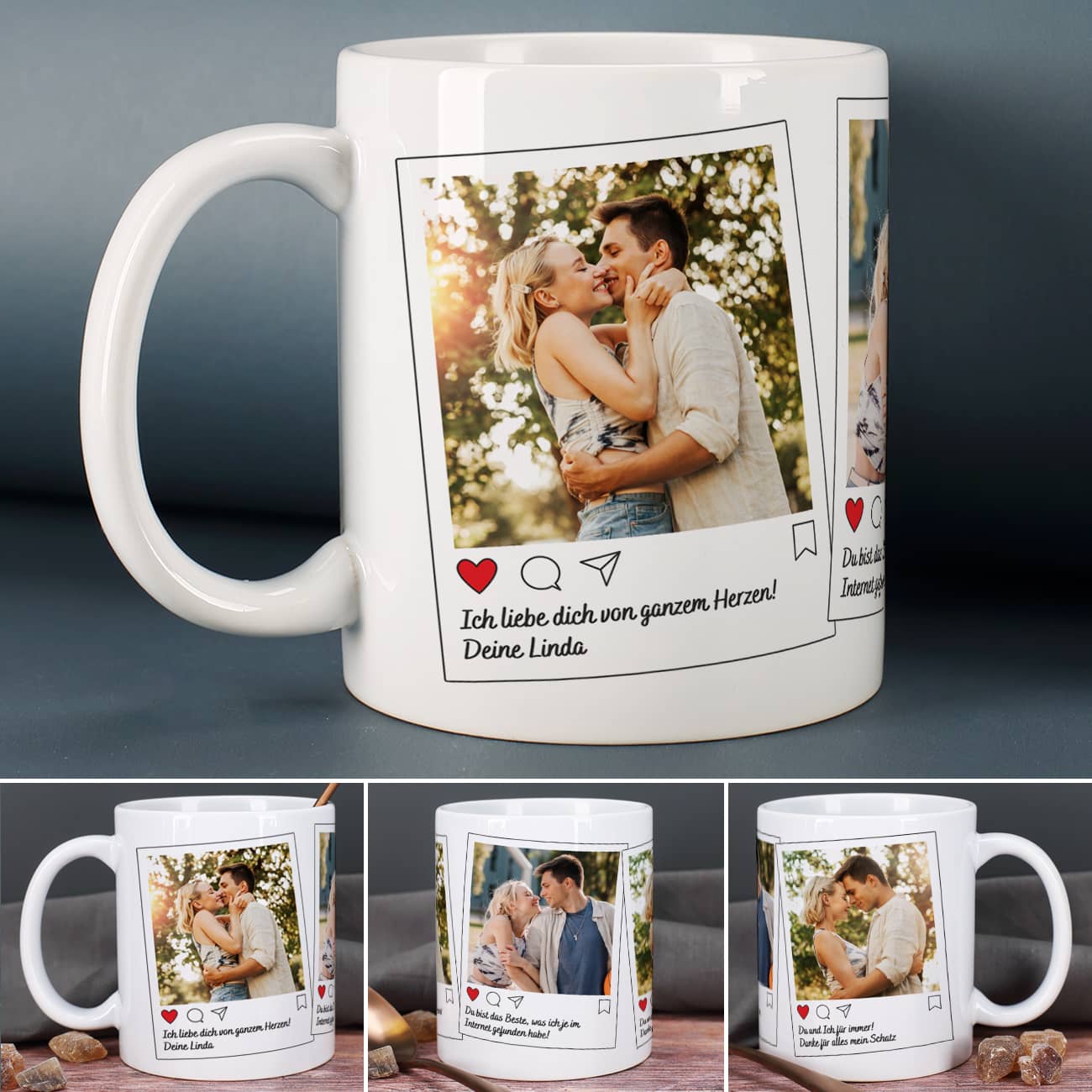 Instagram Post Tasse mit 3 Fotos & Text personalisiert