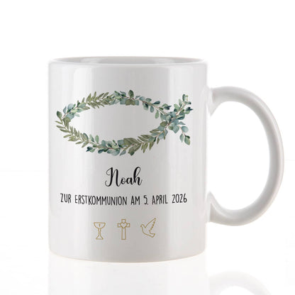 Tasse - Eukalyptus Fisch - Geschenk zur Kommunion, Konfirmation oder Taufe