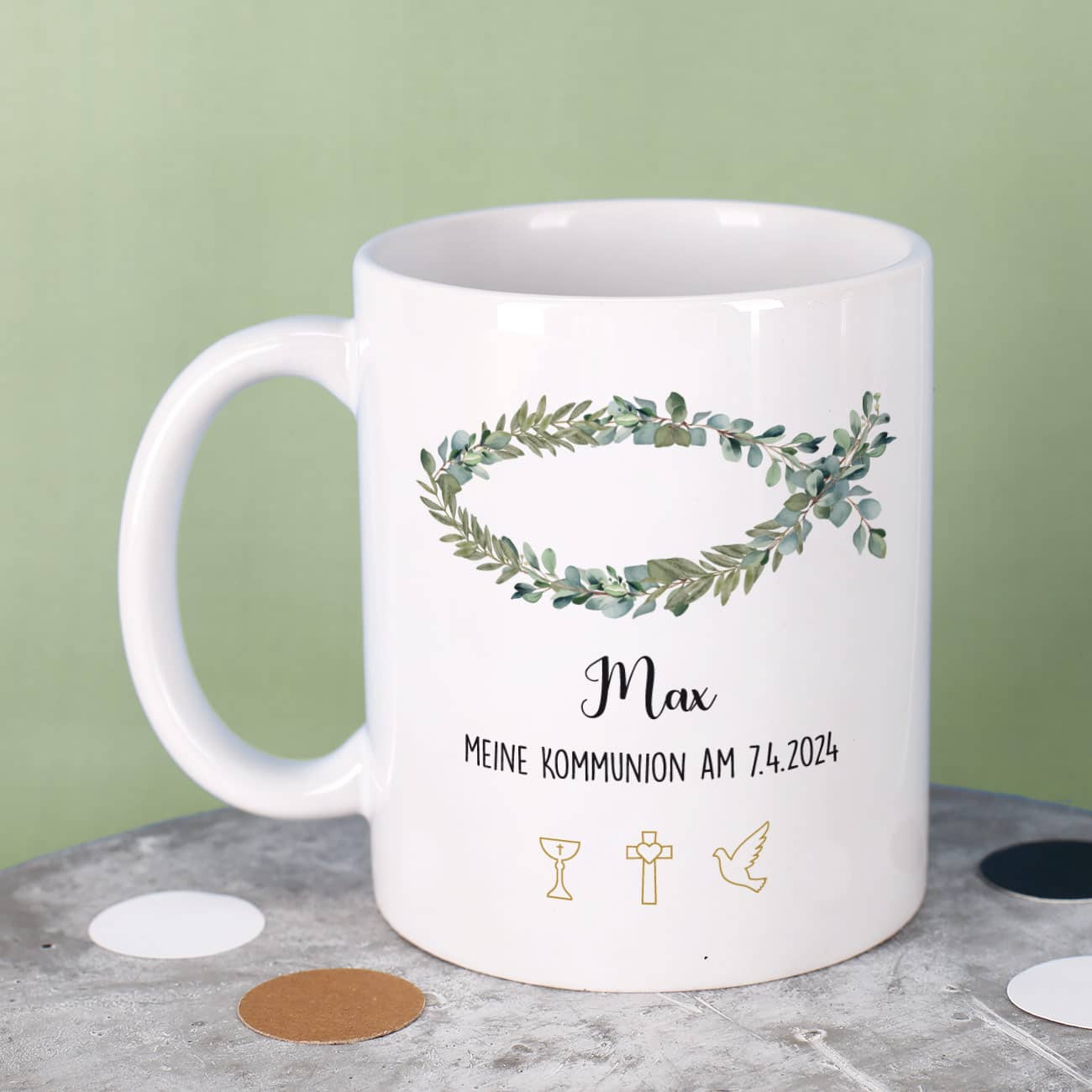 Tasse - Eukalyptus Fisch - zur Kommunion, Konfirmation oder Taufe