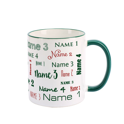 Vier Namen - Familientasse in dunkelgrün
