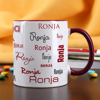 Namenstasse mit verschiedenen Schriftarten in dunkelrot