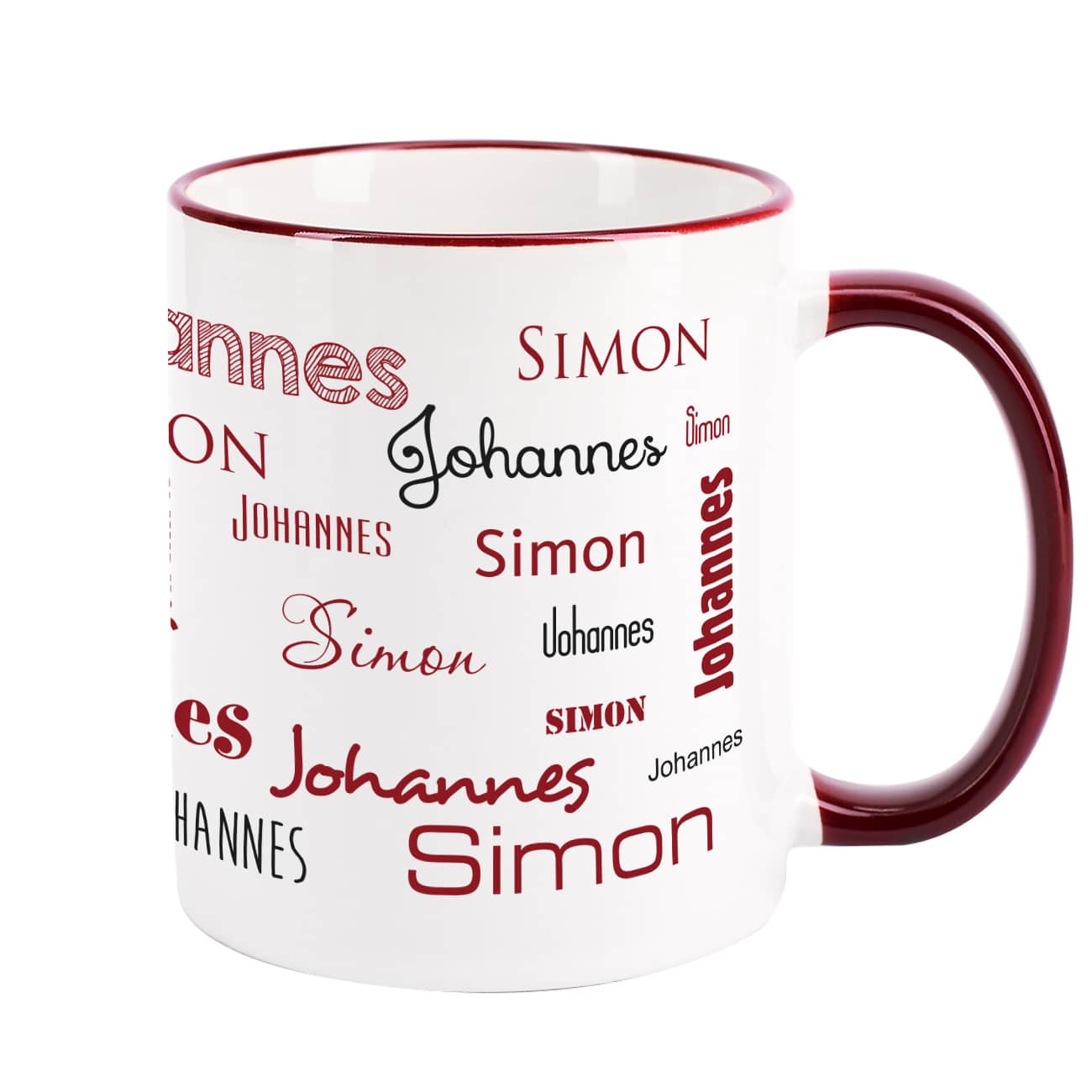 Tasse mit zwei Namen - Weinrot