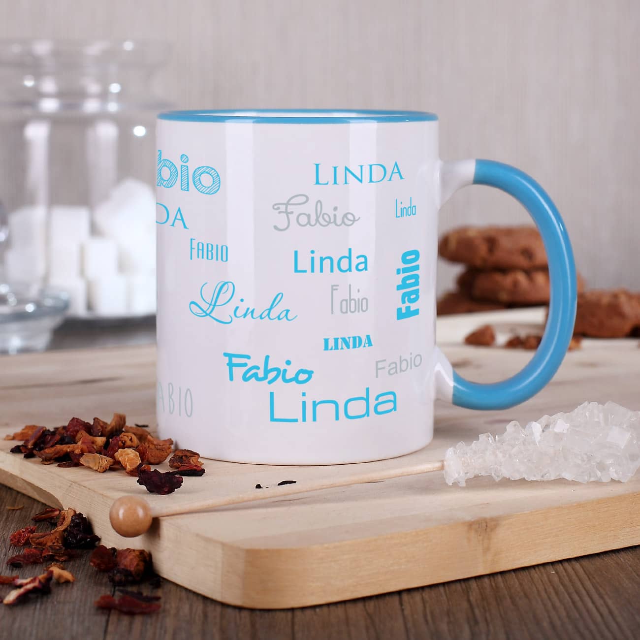 Tasse mit zwei Namen - Hellblau