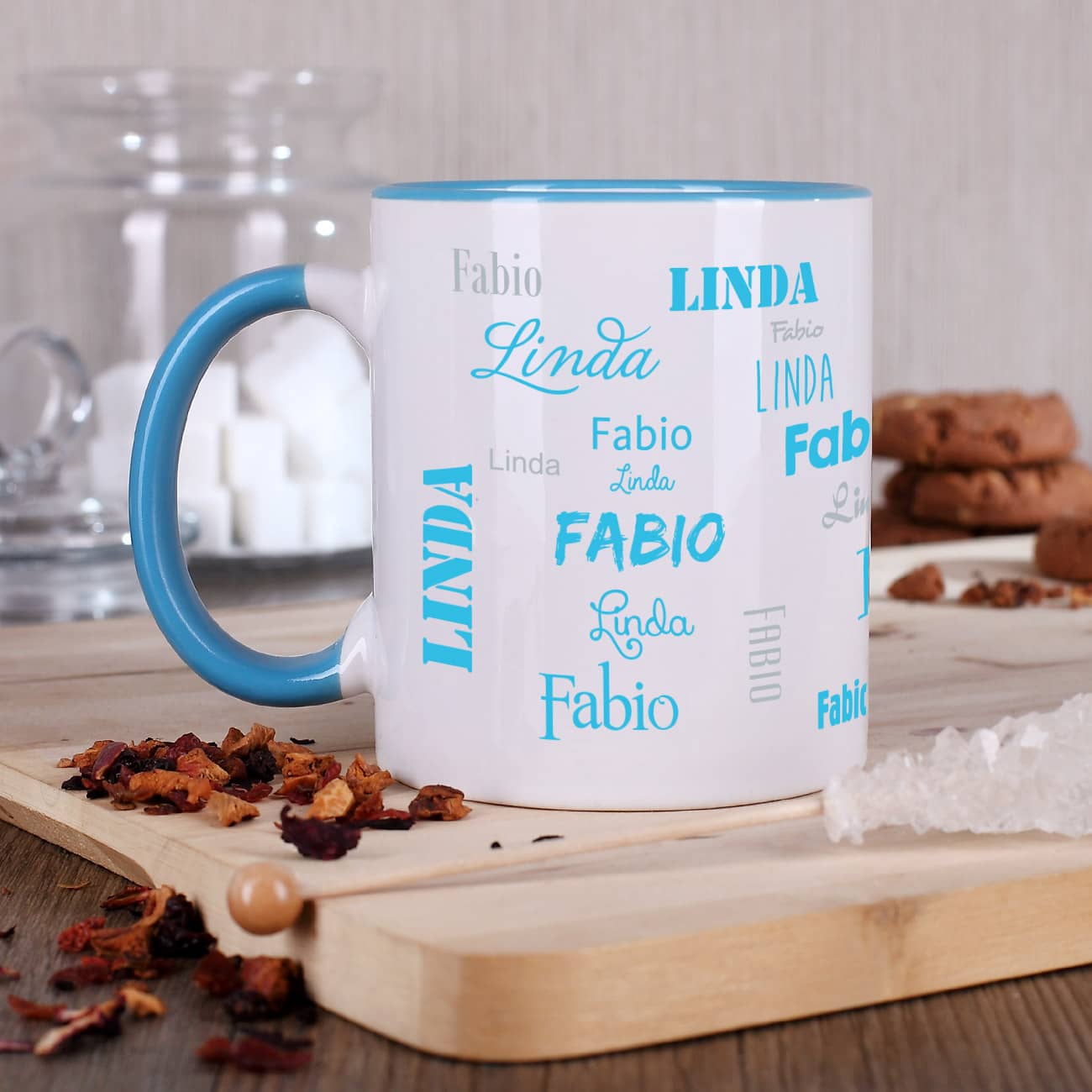 Tasse mit zwei Namen - Hellblau