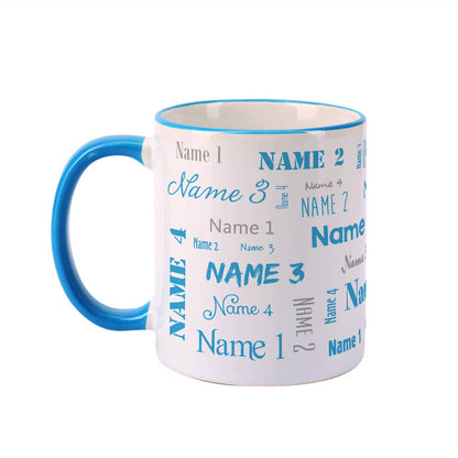 Vier Namen - Familientasse in hellblau
