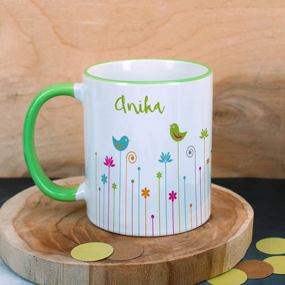 Bunte Frühlingstasse mit Namensaufdruck