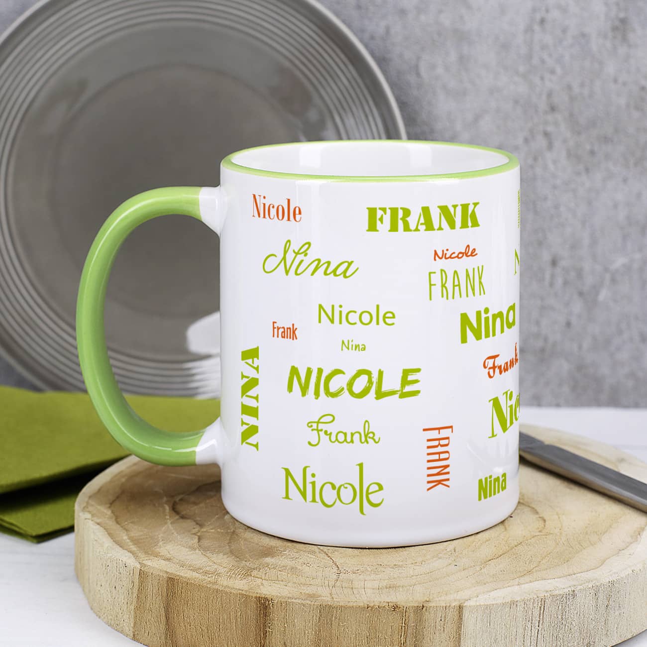 Familientasse mit drei Namen 