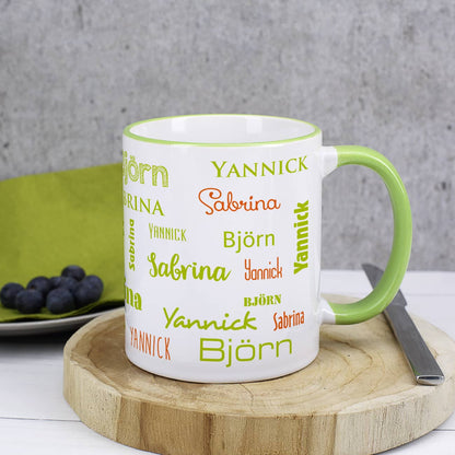 Familientasse mit drei Namen in hellgrün