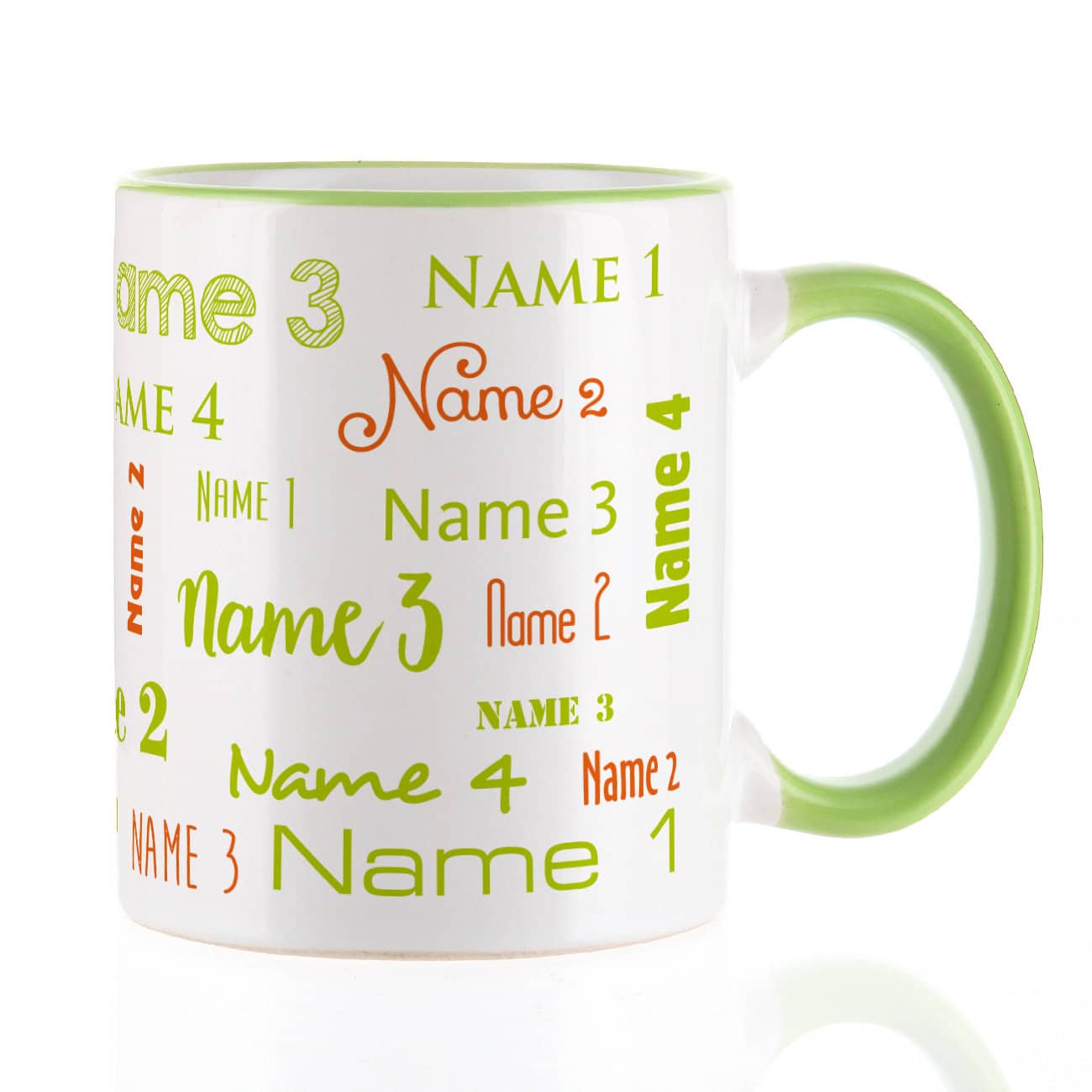 Familientasse mit vier Namen, hellgrün