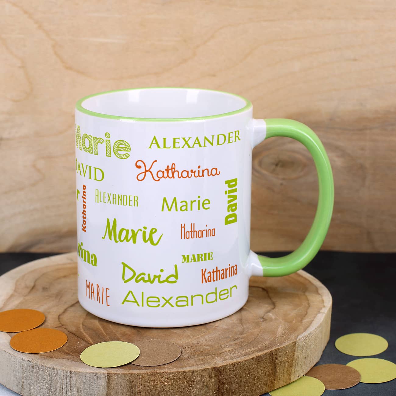 Familientasse mit vier Namen, grün
