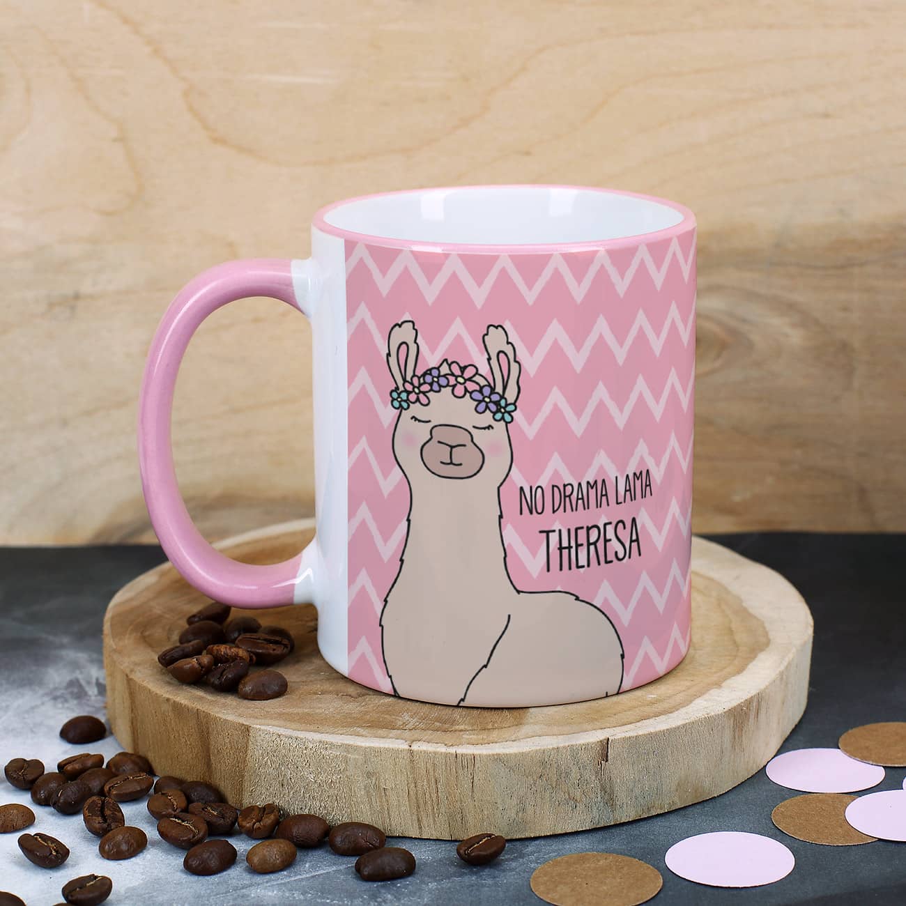 Tasse mit Lama, Ihrem Wunschtext und Namen