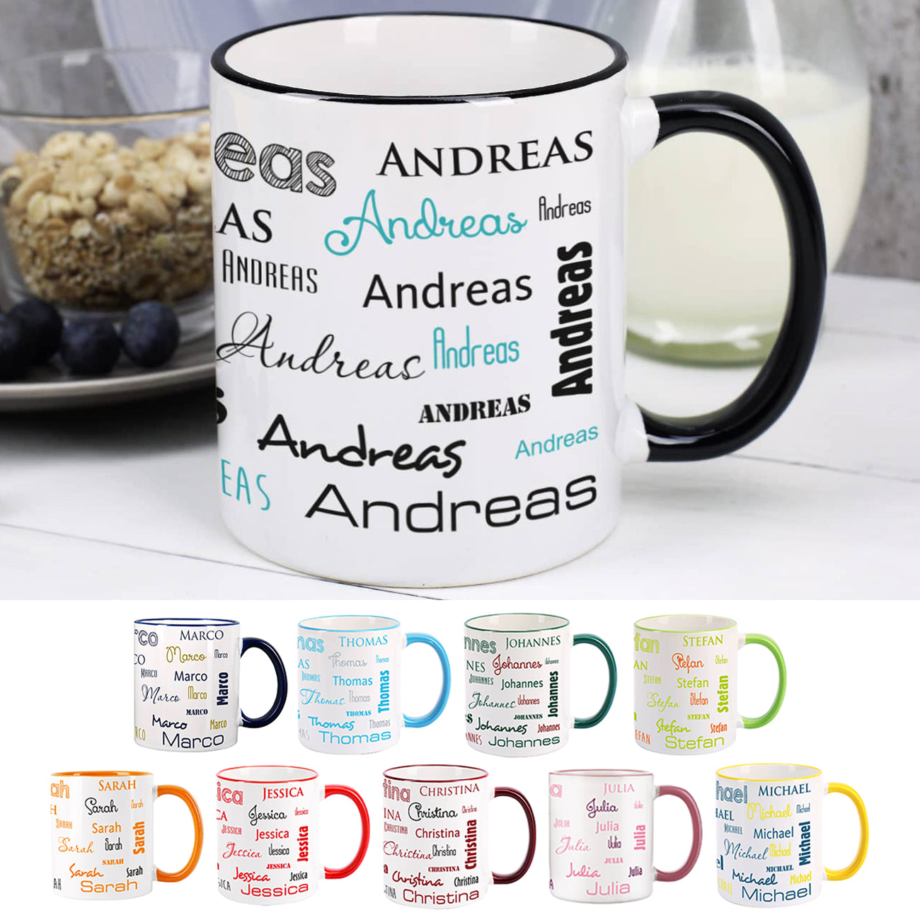 Namenstasse mit ihrem Namen und versch. Farben zur Auswahl