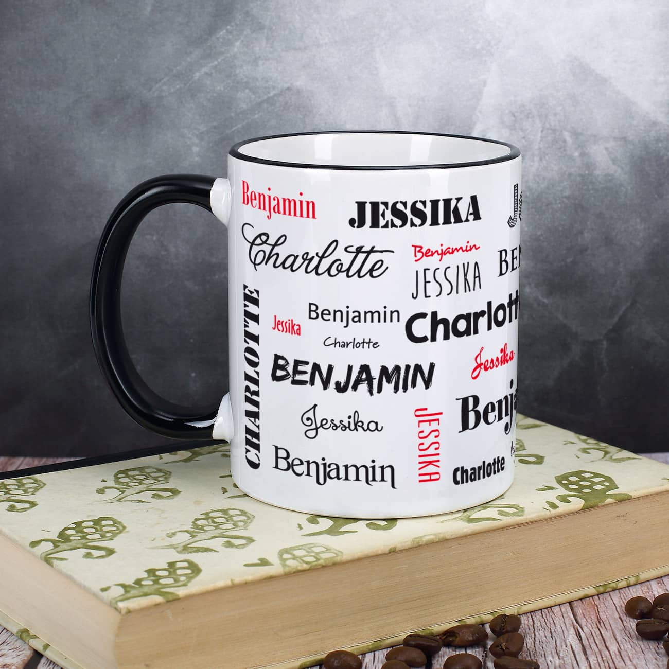 Tasse mit drei Namen, schwarz