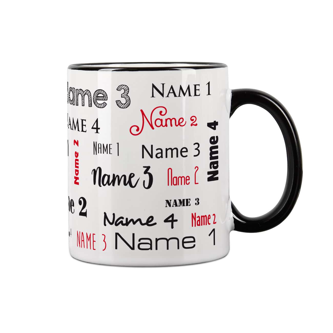 Familientasse mit vier Namen, schwarz