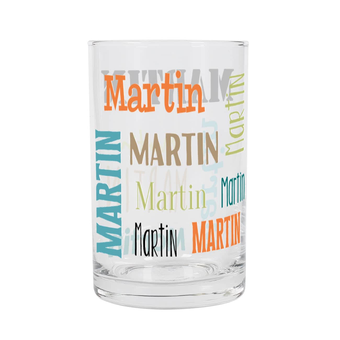 Schnapsglas umlaufend mit Ihrem Namen in verschiedenen Schriften bedruckt