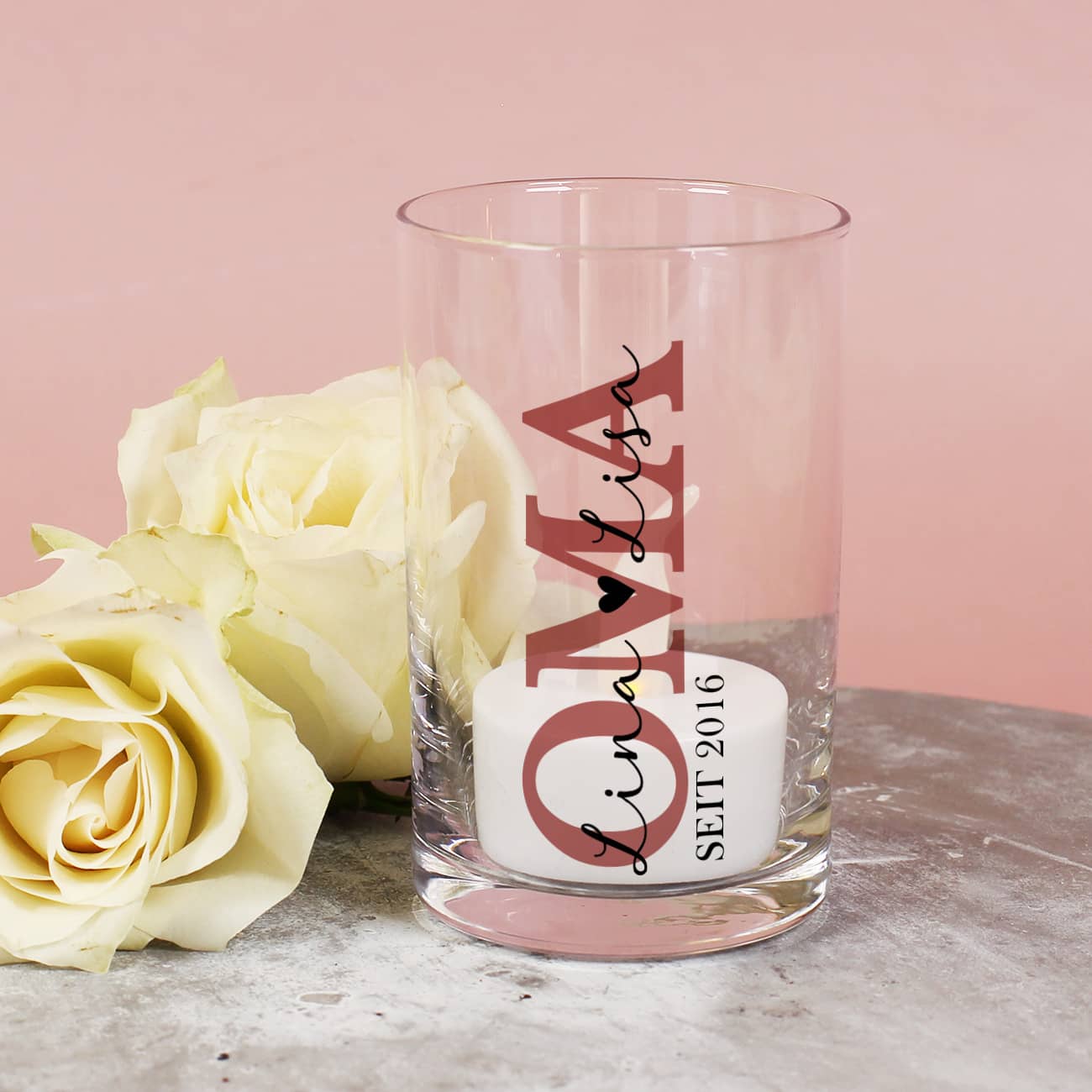 Kleines Windlicht für Teelichter als Geschenk für Oma