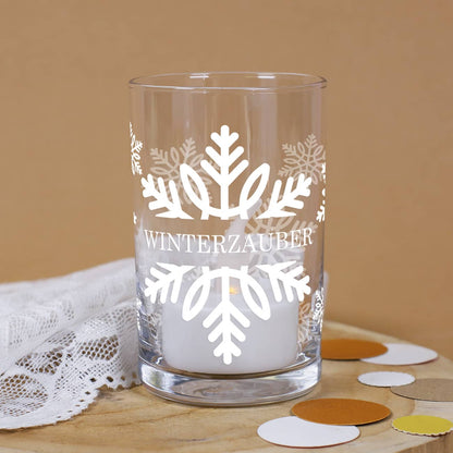 Teelichthalter mit Schneeflocke als Motiv