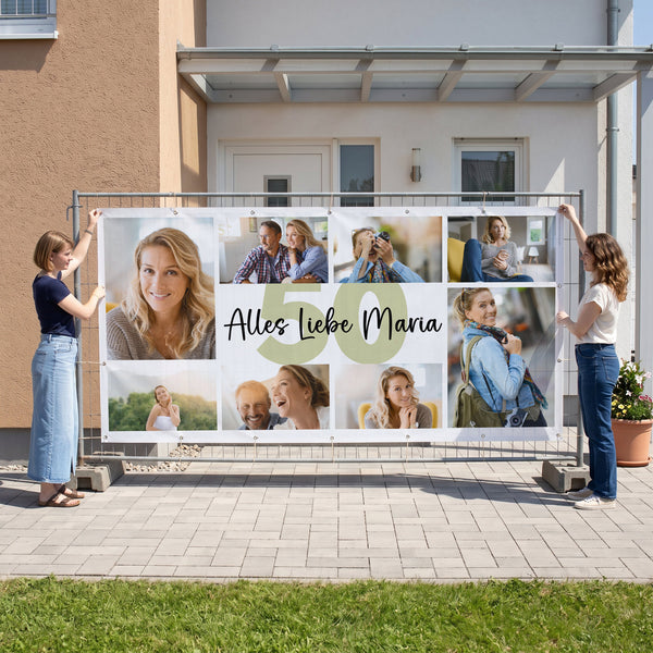XXXL Bauzaun Banner zum Geburtstag mit Fotos, Wunschtext und Alter personalisiert | Partybanner 3,15 m