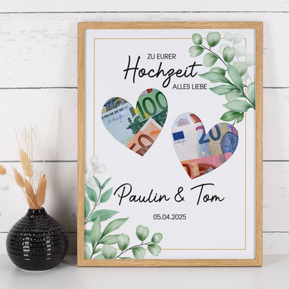 Bilderrahmen zur Hochzeit als Geldgeschenk mit Namen & Datum personalisiert