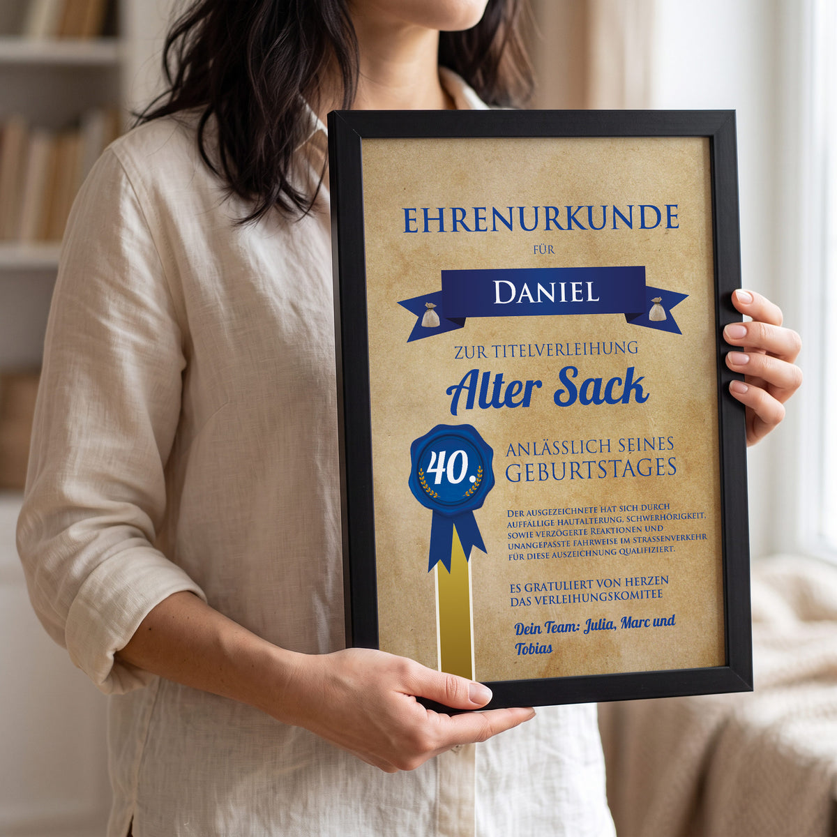 Besondere Urkunde für Alte Säcke bedruckt mit Name, Alter und Wunschtext