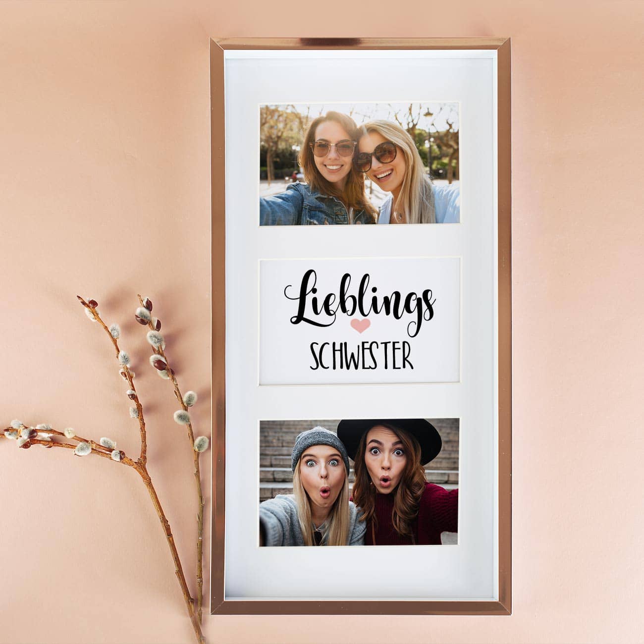 Bilderrahmen mit personalisiertem Poster mit 2 Fotos und Text nach Wunsch