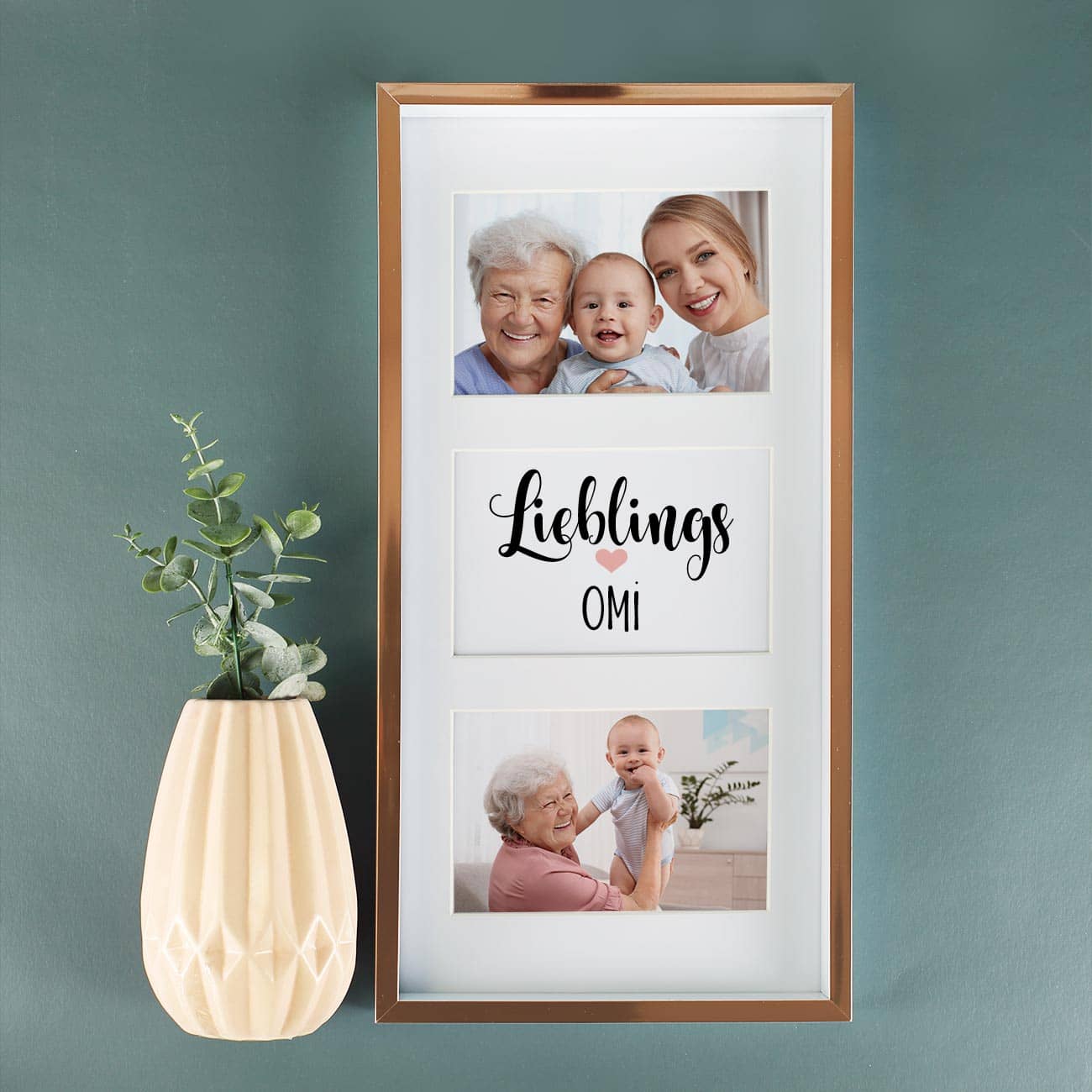 Bilderrahmen in Roségold mit 2 Fotos und Text nach Wunsch