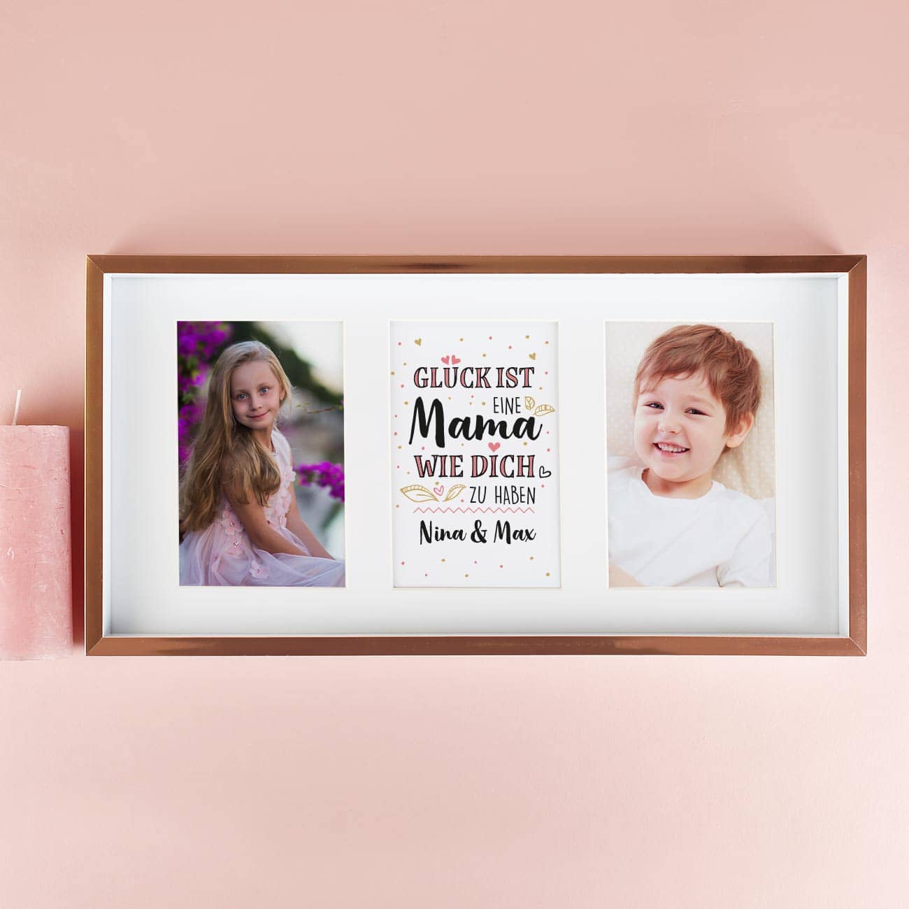 Bilderrahmen in Roségold-Weiß zum Muttertag mit 2 Fotos und Text