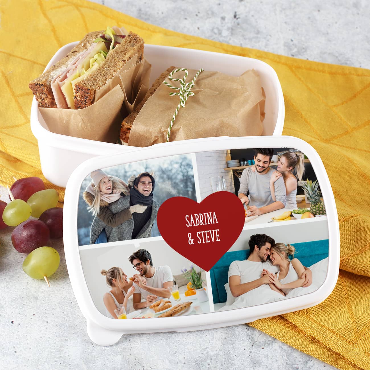 Brotdose in Weiß mit Fotodruck auf dem Deckel