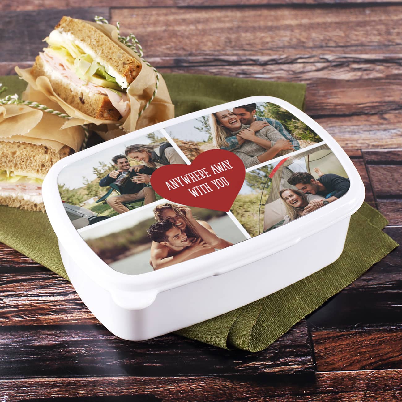 4 Fotos mit Herz und Wunschtext bedruckt