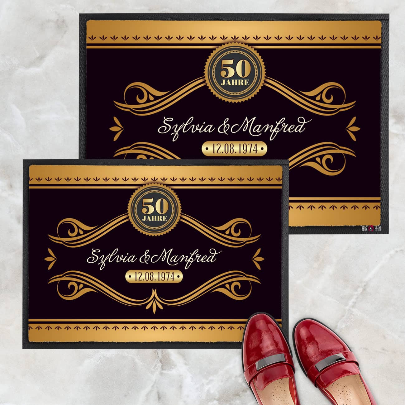 Persönliche Fußmatte zur Goldenen Hochzeit mit Namen und Datum