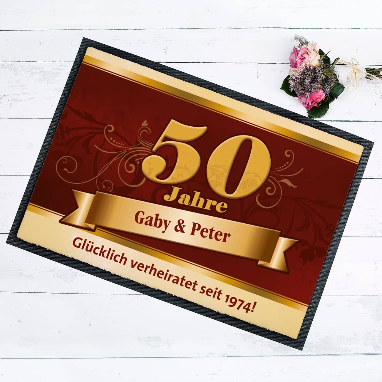 Fußmatte zur Goldenen Hochzeit mit großer 50
